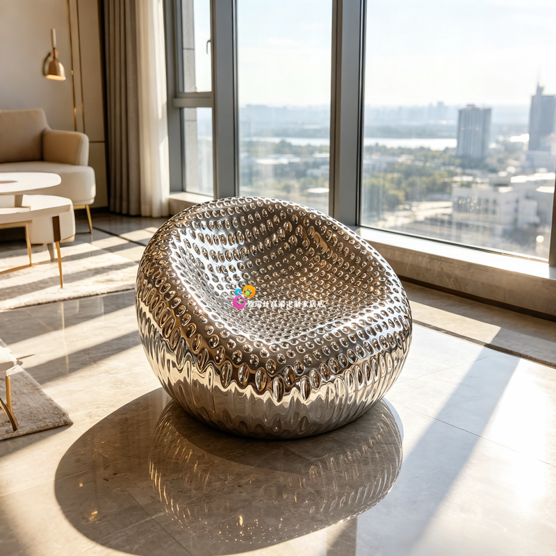Nordic Modern Honeycomb-Shaped Leisure Chair, Creative Fiberglass Electroplated Single-Seat Irregular Sofa Chair for Villa Living Room