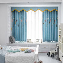 Cartoon ins style modern simple cotton linen 2021 New blackout bedroom living room bay window fabric stitching color curtain