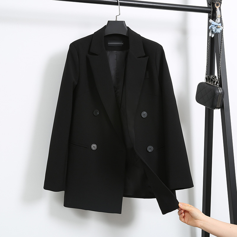 2021 Spring and Autumn Korean Style Chic Black Blazer Mid-Length Professional Loose Casual Suit Jacket for Women Trendy