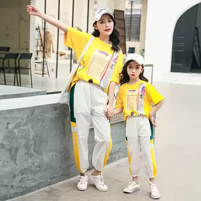 2021 New Net red parent-child clothing summer women's summer mother and child short sleeve sports foreign school set Leisure
