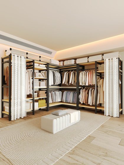 简易衣柜卧室家用转角衣柜开放式衣橱大容量一体衣帽间全钢架衣柜