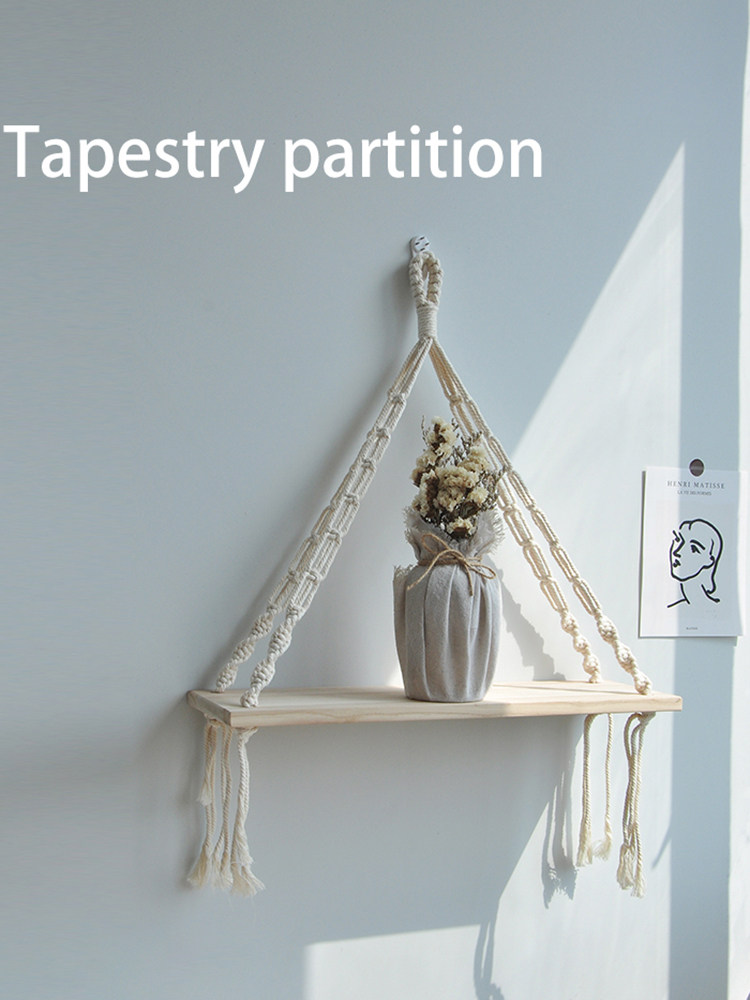 Phong Cách Bắc Âu Treo Tường Trang Trí Gỗ Thủ Công Phòng Khách Treo Tường Kệ Dệt Một Lớp Tấm Gờ Hoa Giá Treo Thảm kệ trưng bày mỹ phẩm mini mẫu kệ gỗ treo tường