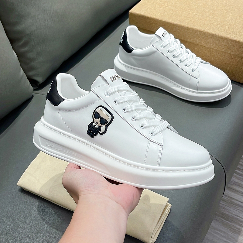 Karl's New Luxury Genuine Leather Men's Shoes, High-End Casual Shoes, Thick-Soled Fashion Sneakers, Trendy Brand White Shoes