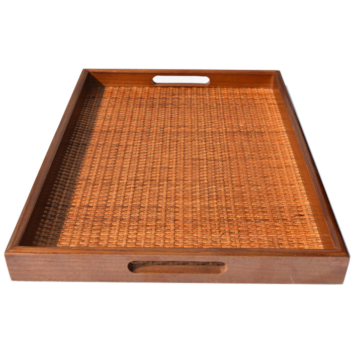 Mây thủ công cổ điển, khay gỗ, khay hình chữ nhật, khay trà, khay trái cây, bộ ấm trà đĩa gỗ tròn