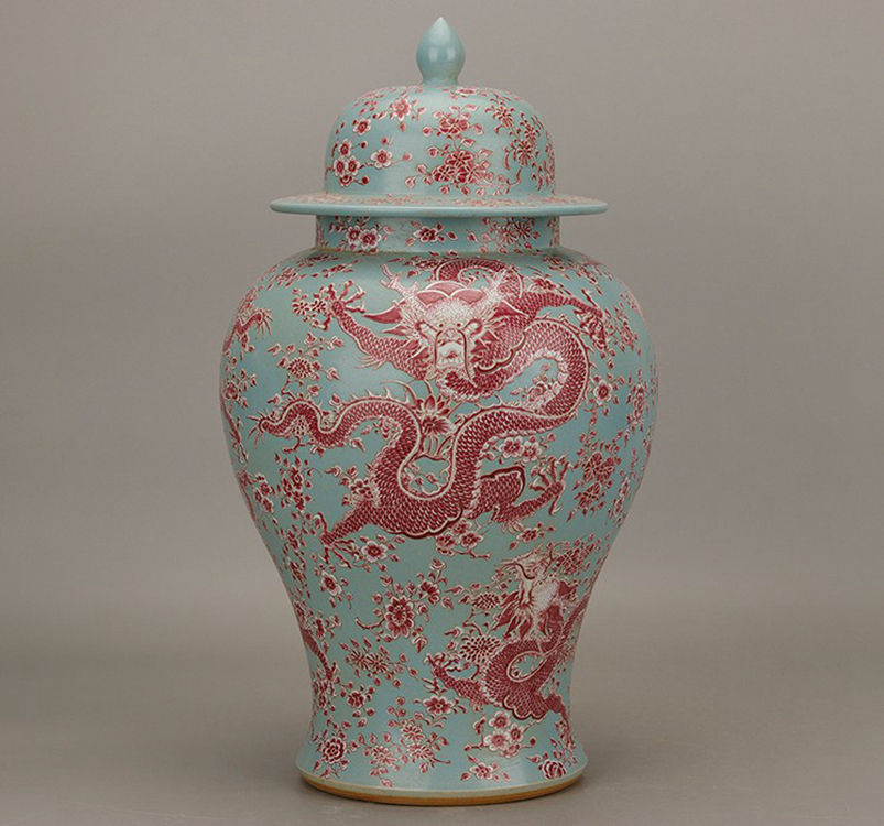 Qingkang Xifei Sky Blue Land Five Dragon Cans Antique Antique Old Cargo Collection Home Accessories