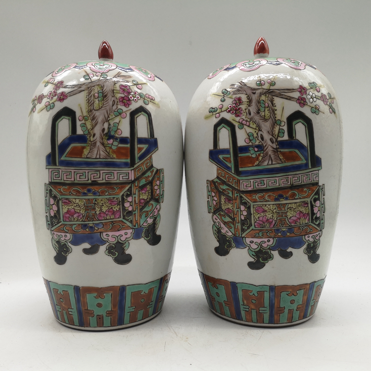 The Qing Tongzhi Pink Imitation of the Famous Hand Painted Bogu Winter Melon Cover Jar Winter Melon Altar Home Bogu Shelf Adornment Pendulum