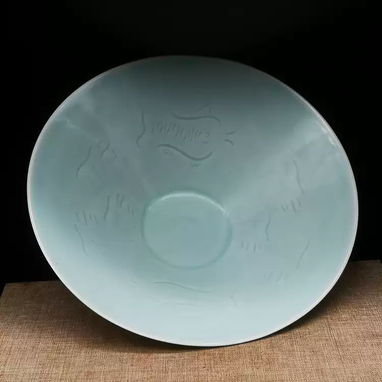 宋湖田窑影青釉刻花斗笠碗仿古瓷器古玩古董民间老