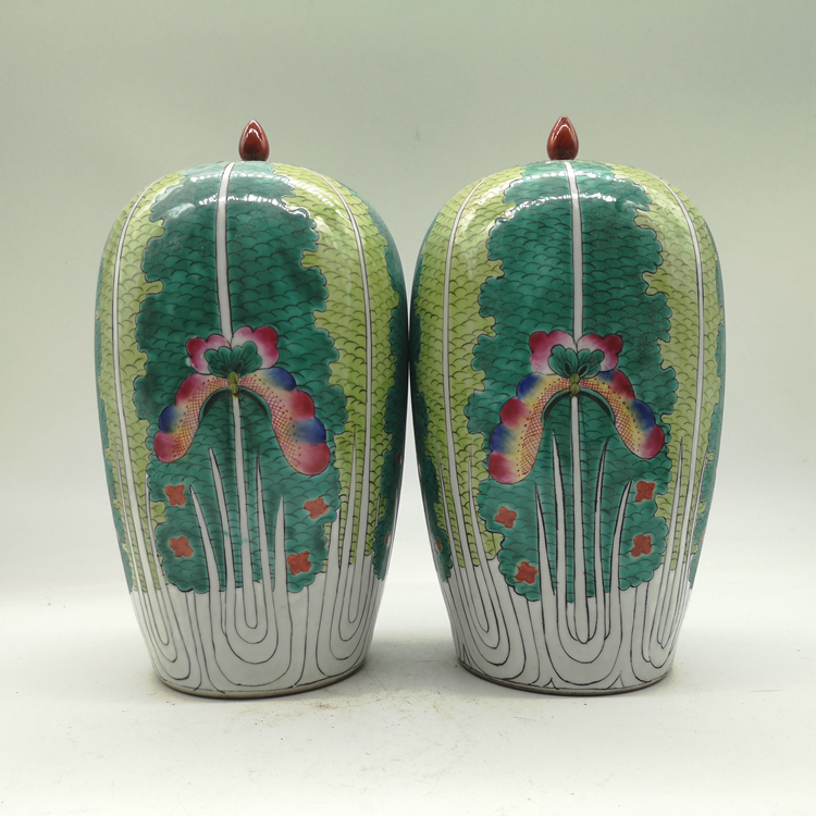 Qing Tongzhi hand-painted pastel full of workers, blessings and longevity, a hundred wealth cover pot, winter melon altar, home fortune ornaments, auspicious ornaments