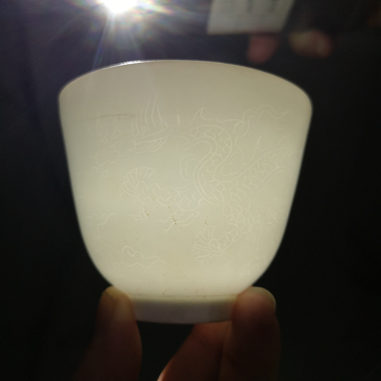 Mindai Sweet White Porcelain Engraving Double Crested Grain Thin Tire Tianity Cup Imitation Museum Genuine Products Ancient Play Antique Tea Set Hem