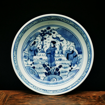 Jingdezhen factory goods from the 1970s blue and white Fu Lu Shou Samsung tea tray tea tray tea tray antique antique collection ornaments