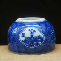 Late Qing Dynasty blue and white ice plum Bo ancient pattern horse hoof washing small water jug antique porcelain antique collection study old object collection