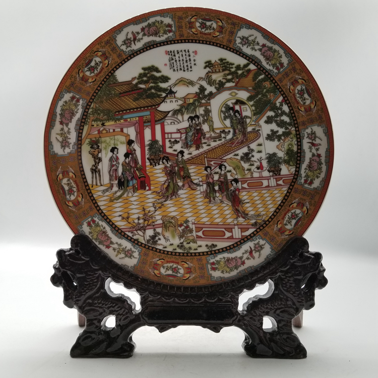 Qingqian Lung Powder Color Sketching Gold Duojin Hairpin Tray Porcelain Tray Imitation Ancient Porcelain Living Room Home Swing Accessories Art Treasures