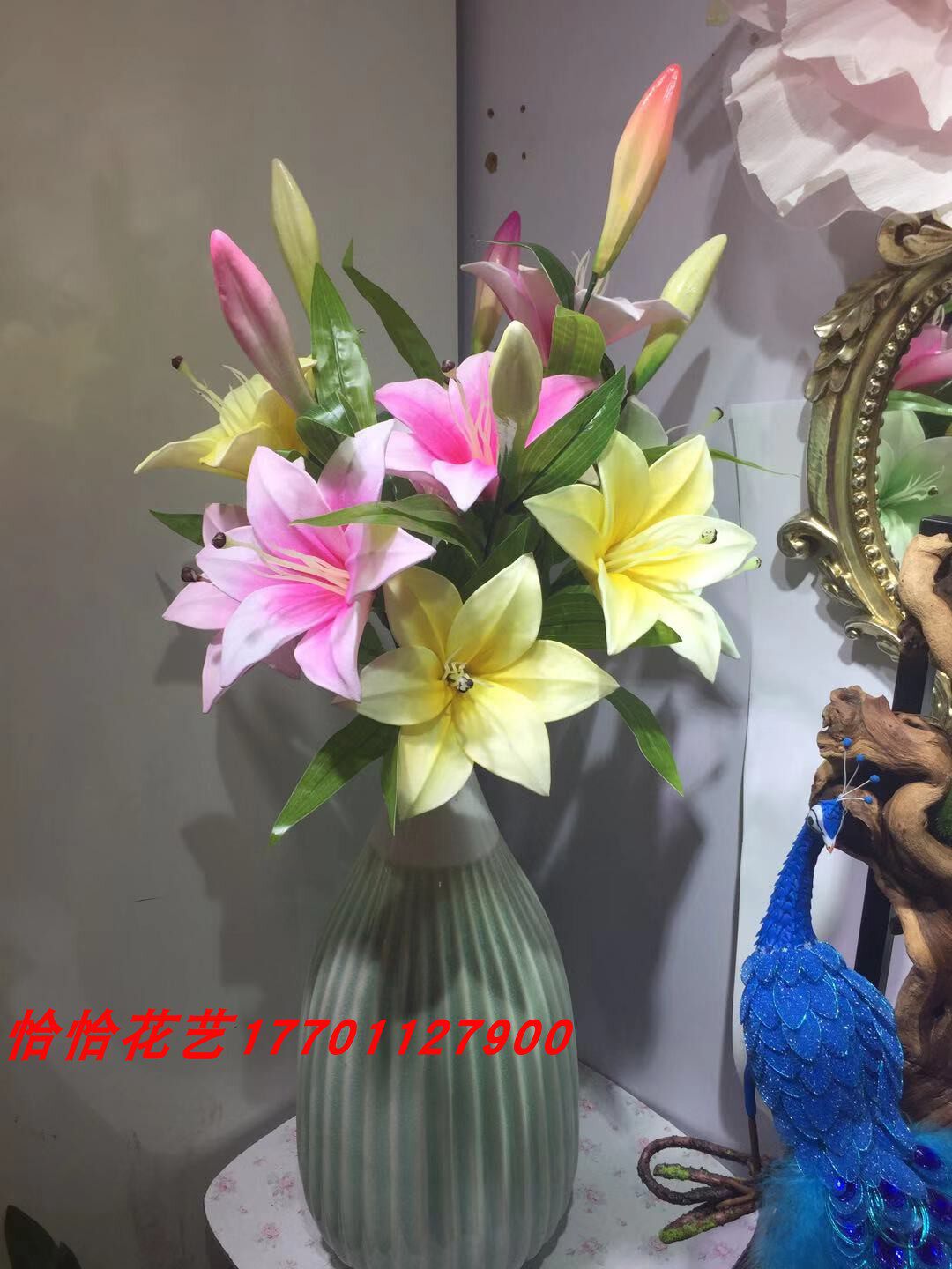 Precisely floral silk screen flower material DIY emulation Flower 4 fork Lily Branches Lily with a high of about 95cm full-Taobao