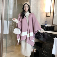 Chic đầu thu mới Hàn Quốc retro khâu áo choàng len cổ áo cao ren đan váy thời trang phù hợp thời trang nữ cao cấp