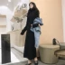 Váy nữ mùa thu mới phiên bản Hàn Quốc của chic lỏng dài đến đầu gối hoang dã sau khi chia cổ cao tay áo dài chạm đáy váy váy maxi trắng Váy dài