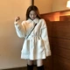Loose cộng nhung ấm thời trang phiên bản Hàn Quốc mới của túi retro hoang dã buộc vạt áo mỏng trong áo dài nữ áo khoác măng tô nữ