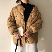 Mùa đông ấm áp mới của Hàn Quốc thời trang rắn màu bánh mỳ kim cương lưới dày rắn màu cổ áo cotton áo khoác nữ áo phao nữ dáng ngắn cao cấp