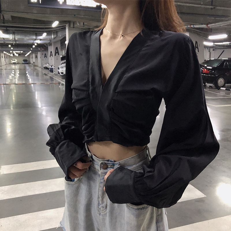 Shirt spring and summer 2022 new fashion outwear Taste Temperament V Collar Long Sleeve Blouse for short Shirt Woman Tide