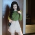 Áo sơ mi cộc tay nữ mùa thu mới phiên bản Hàn Quốc cổ điển retro cổ tròn Slim đáy eo cao tay dài sandal áo thun thủy triều Áo phông