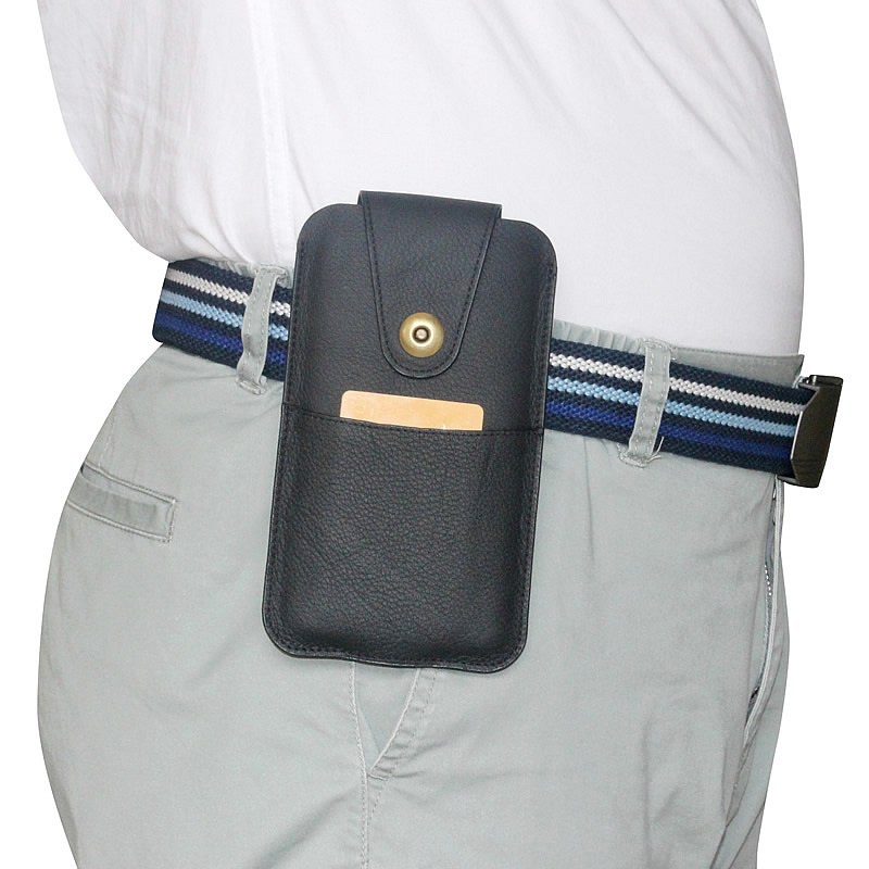 Leather mobile phone hanging waist bag male elderly middle-aged father top layer cowhide slip-on belt soft lightweight thin vertical plug