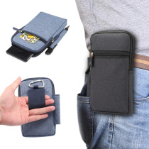 Mobile phone hanging out of pocket Monolayer Thin slim Zipper Denim Canvas Bag Wearing Leather Strap Mens Old Outdoor Worksite