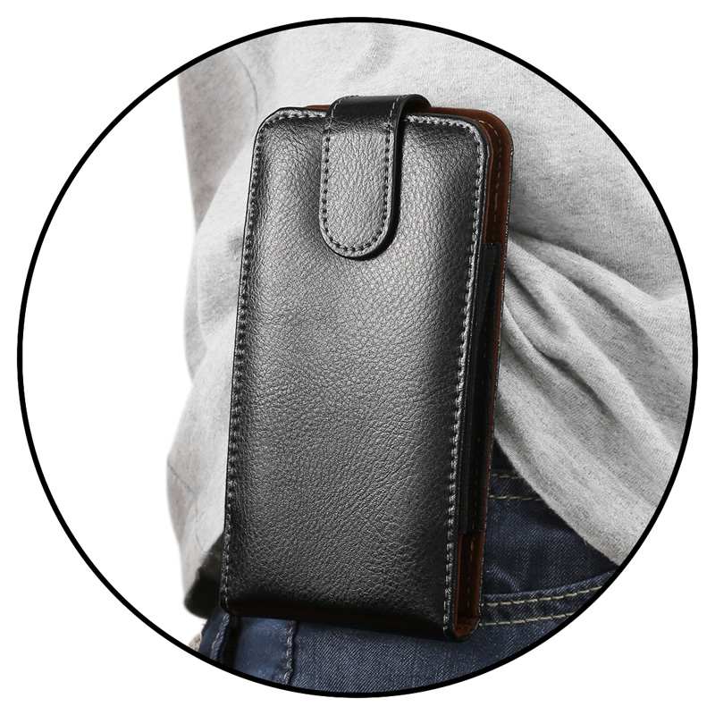 Genuine leather mobile phone pocket wearing waist belt vertical for men's elderly clip buckle leather strap hanging waist shell bag 5 5 inch 6 inch universal