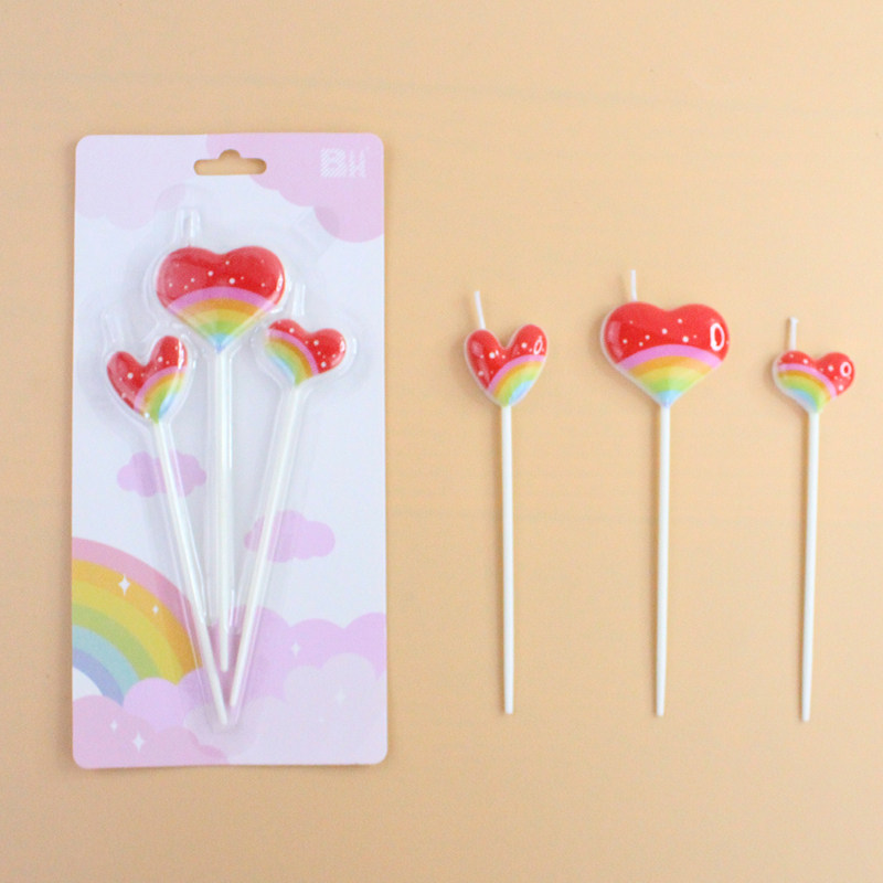 Rainbow Loving 3 Mounted Candle Sue White Romantic Creative Valentine's Day Coursecake White Cake Decoration Dress Prop