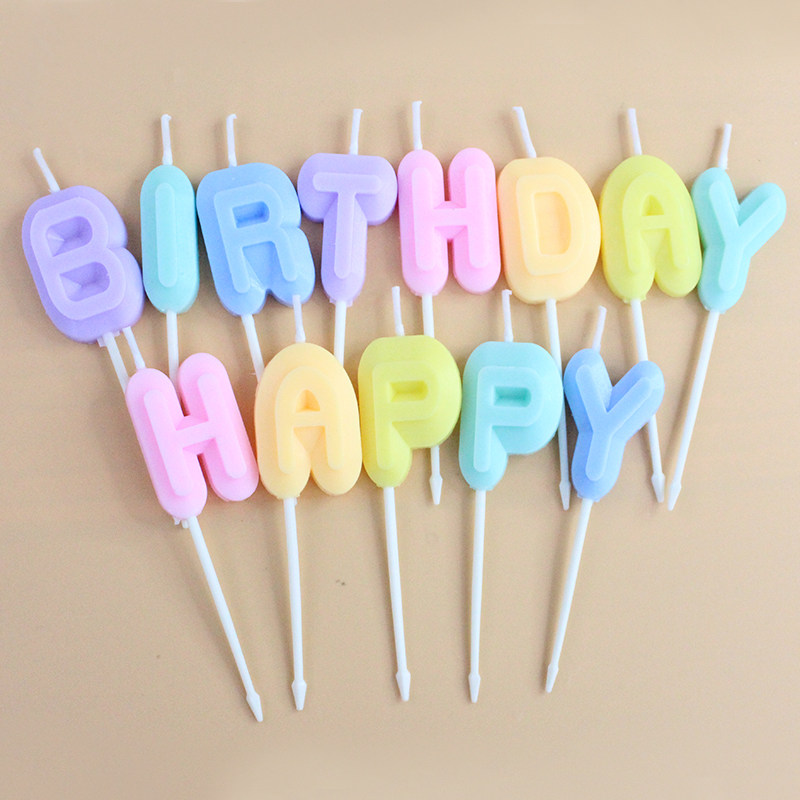 Happy birthday Marcaron colours English letters HAPPY BIRTHDAY cake candles colourful party decorations