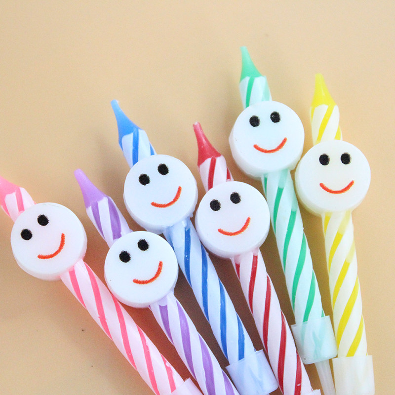 Internet celebrity INS style color cartoon smiley thread thread candle 6 pack birthday party cake decoration supplies