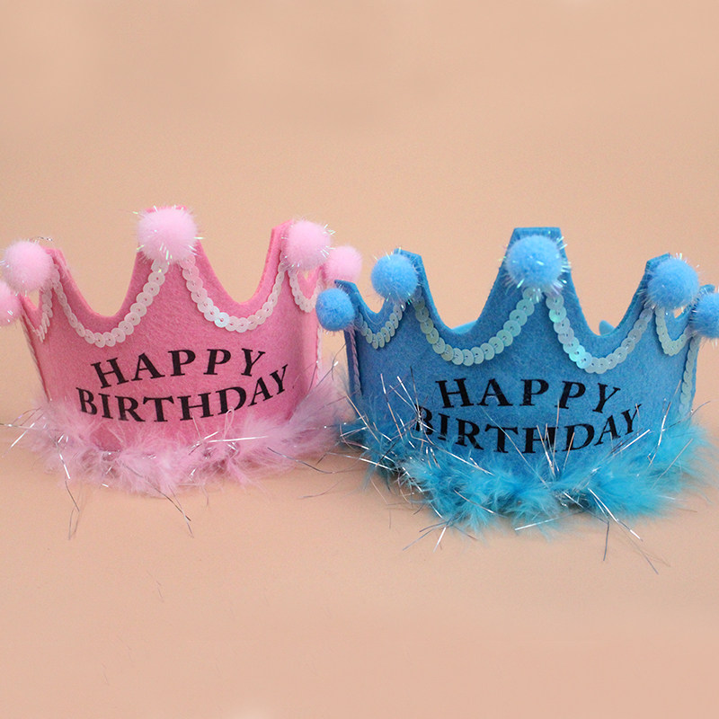 20 Pack Birthday Hats Children's Birthday Hat Headband Crown Non-luminous Birthday Hat Pom Pom Feather Crown Birthday Hat