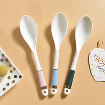 Small ceramic spoon Spoon Long handle cute spoon Childrens baby student rice spoon Adult small soup spoon Porcelain dessert spoon