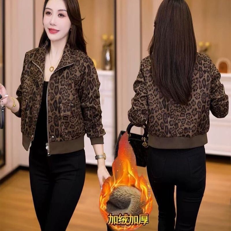 2026 Autumn/Winter Fashion Leopard Print Short Women's New Stylish Slimming Casual Loose Petite Jacket with Fleece Lining Thin Coat 2026 Autumn/Winter Fashion Leopard Print Short Women's New Stylish Slimming Casual Loose Petite Jacket with Fleece Lining Thin Coat