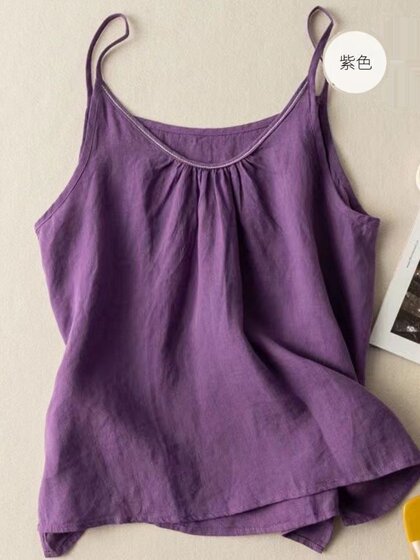 夏季纯棉吊带背心女装棉麻纯色打底外穿文艺复古薄款宽松内搭上衣