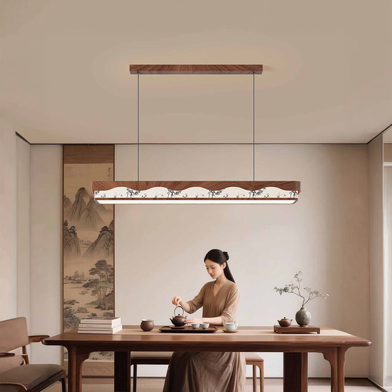 Living Room Main Light in Walnut Wood Color, Vintage Style Eye-Protection Ceiling Light, 2026 New Model, Whole House Package Lighting Set