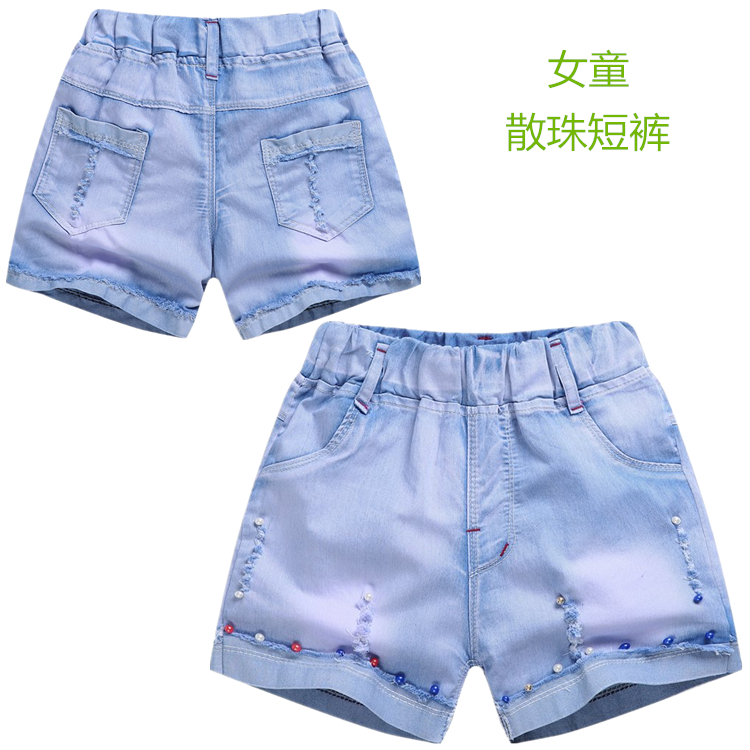 Cô gái denim quần short mùa hè phần mỏng cô gái trẻ em bình thường của quần trong cậu bé lớn lỗ mặc quần nóng trẻ em nhỏ của quần