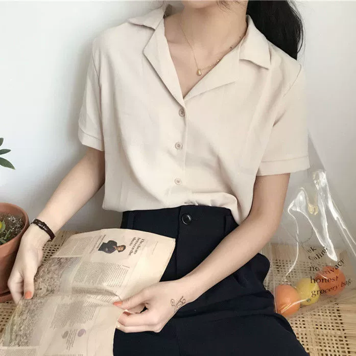 Áo voan nữ tay ngắn mặc hoang dã - Áo sơ mi chiffon ren