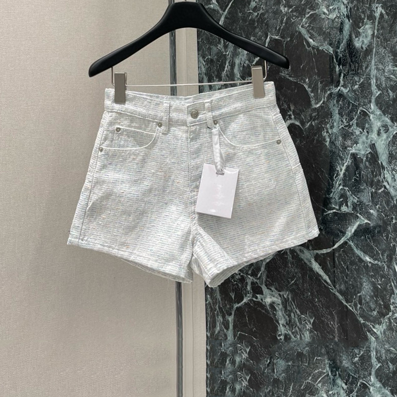 Rixo Flyer Chanel-Style Woven Striped Denim Shorts for Women, Slimming, Leg-Enhancing, A-Line, High-End Hot Pants for Summer