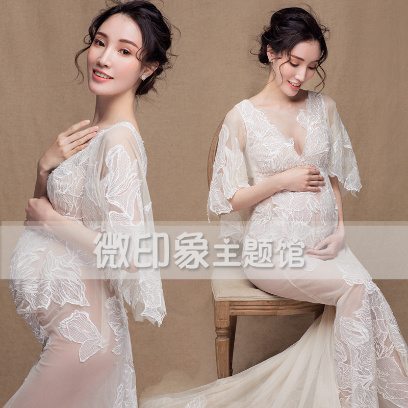 8116 Exhibition New Model Maternity Photography Beautiful and Fairy-Like Sexy Lace Gauze Dress Photo Studio Fashion Dress