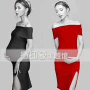 8136 triển lãm phụ nữ mới mang thai ảnh quần áo chụp ảnh xây dựng chủ đề bụng lớn mẹ ăn tối màu đỏ