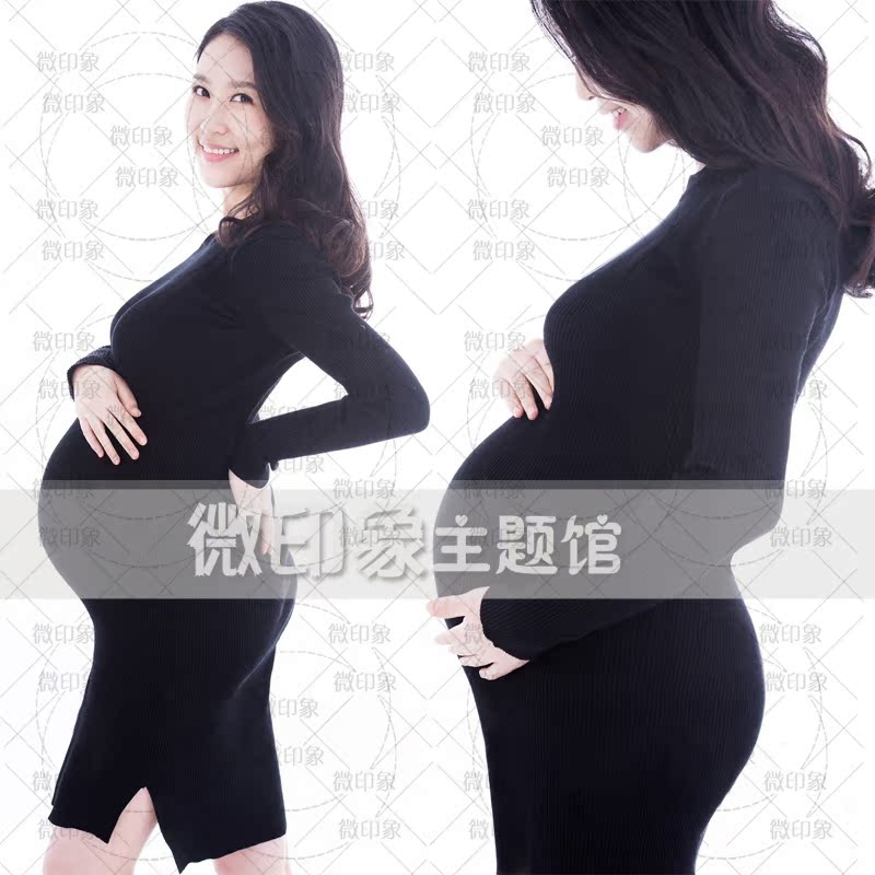 1807 new pregnant women Camera Big Black Morden Character Knit Sweater Photo Gallery Written Real Big Belly Mommy Costume