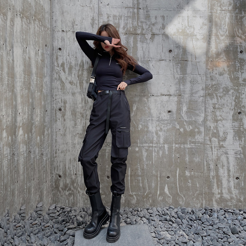 Black Universe Spring and Autumn Style Leggings Super Fire Overalls Female Cool, Handsome, Small, Thin and High Waist Biker Pants