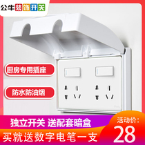 Bull kitchen special socket concealed 86 one-piece 2 open 10-hole waterproof oil-proof tape switch multifunctional panel