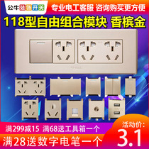 Bull Wall dark wire mounted 118 type switch 4 position 12 hole nine hole socket panel free combination module champagne gold