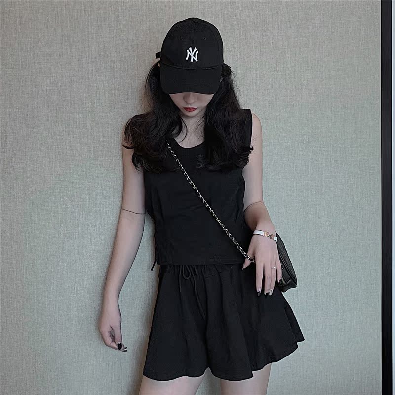 VK旗艦店 復古性感露背交叉綁帶套裝無袖裙裝