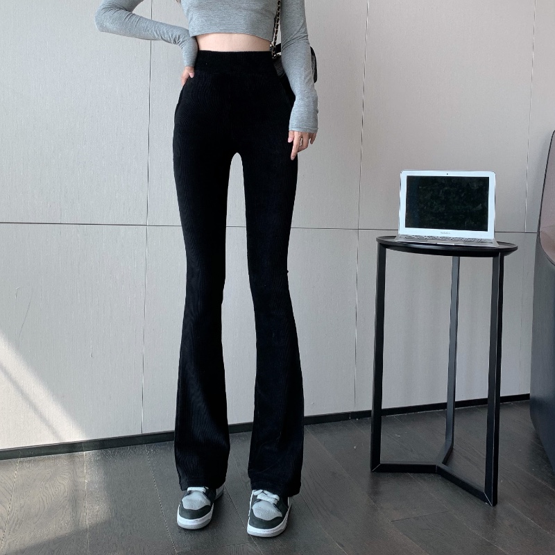 Real price show leg long drop corduroy micro Lama pants slim high waist elastic casual pants versatile pants