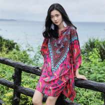 Bali ethnic style printed short skirt meat beach skirt Summer women loose large size thin dress Swimsuit jacket