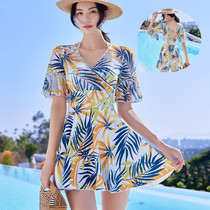 Seaside swimsuit womens one-piece skirt boxer pants conservatively covered belly slim backless Korea ins plus size hot spring swimsuit