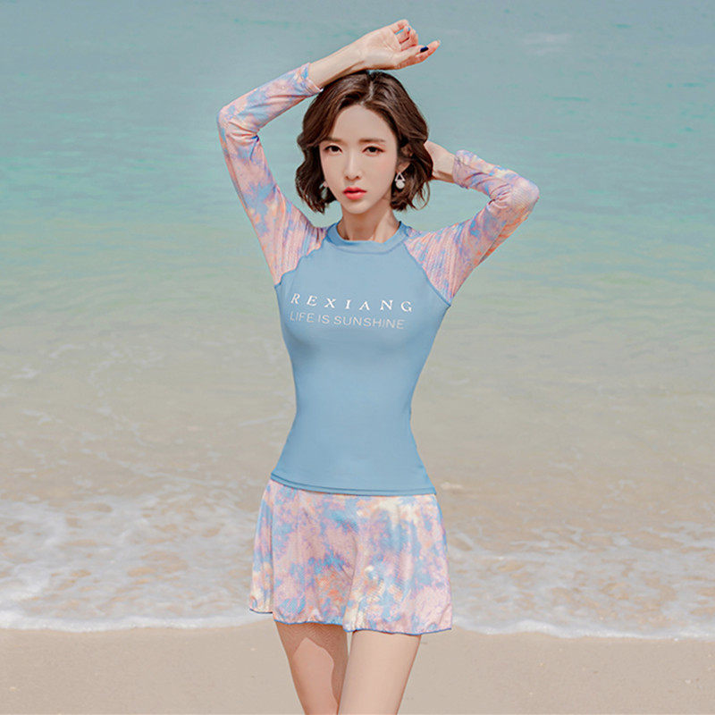 New swimwear fairy Fan Korea Ins net red Two style dress Long sleeves Belly Button Slim Student Spa Swimsuit