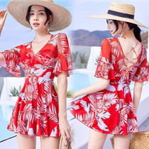 Swimwear women slim belly belly dress flat corner size fashion 2021 New Korean ins hot spring swimsuit