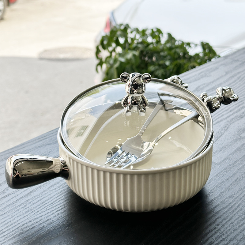 Nordic Light Luxury Style Silver-Edged Handle Plate Salad Bowl Dessert Plate Creative Ceramic Bowl Baked Rice Bowl Instant Noodle Bowl Nordic Light Luxury Style Silver-Edged Handle Plate Salad Bowl Dessert Plate Creative Ceramic Bowl Baked Rice Bowl Instant Noodle Bowl
